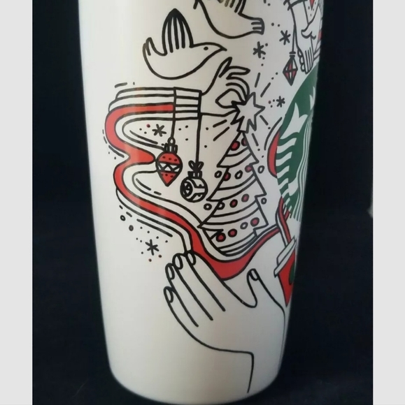 New STARBUCKS Christmas Holiday Ceramic Travel Tumbler Mug Cup 12 oz Coffee 2017 - Picture 11 of 13